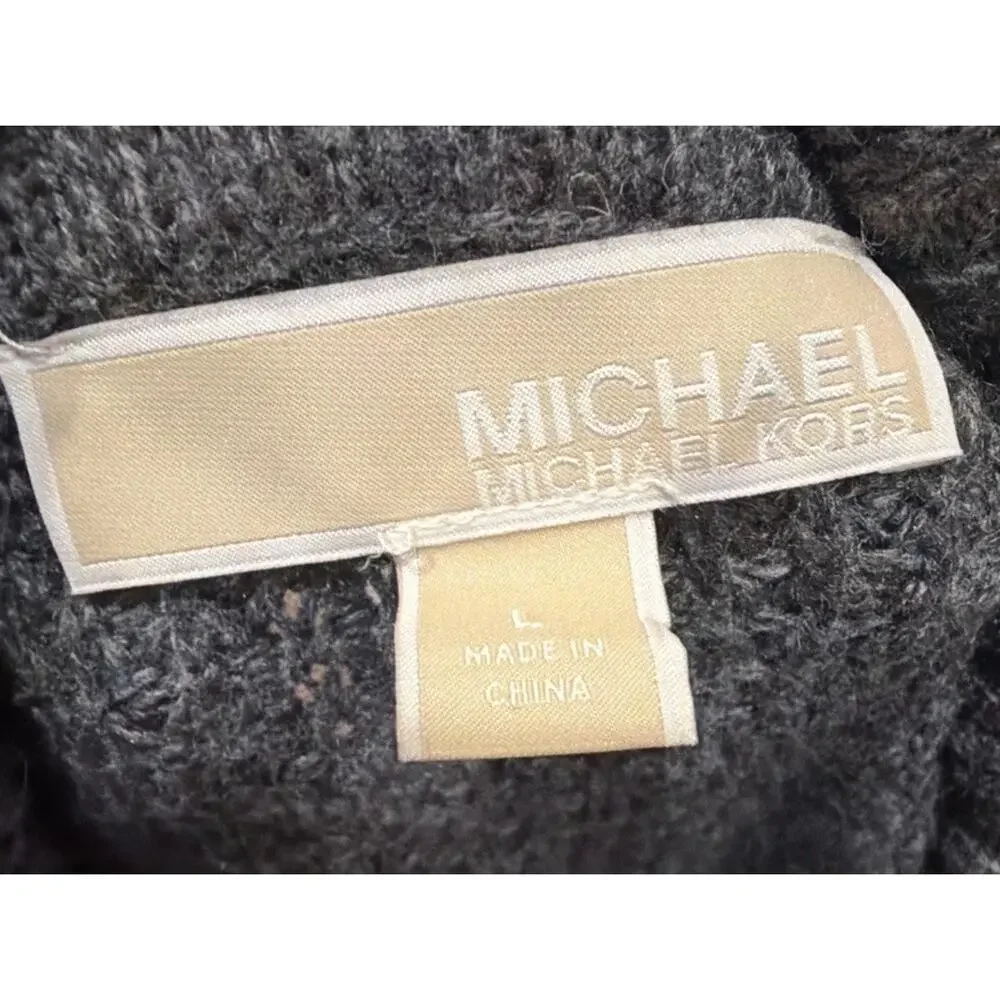 Michael Kors Cowl Neck Sweater Womens Large Gray Waffle Knit Tunic Cozy